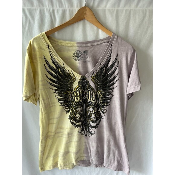 Affliction Live Fast Split tie dye angel wings t-shirt XL - Picture 2 of 5